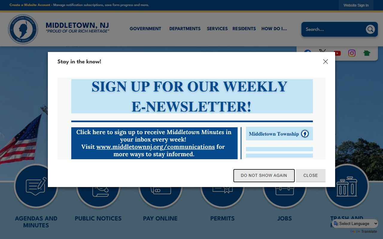 Middletown Township government portal for divorce decree information