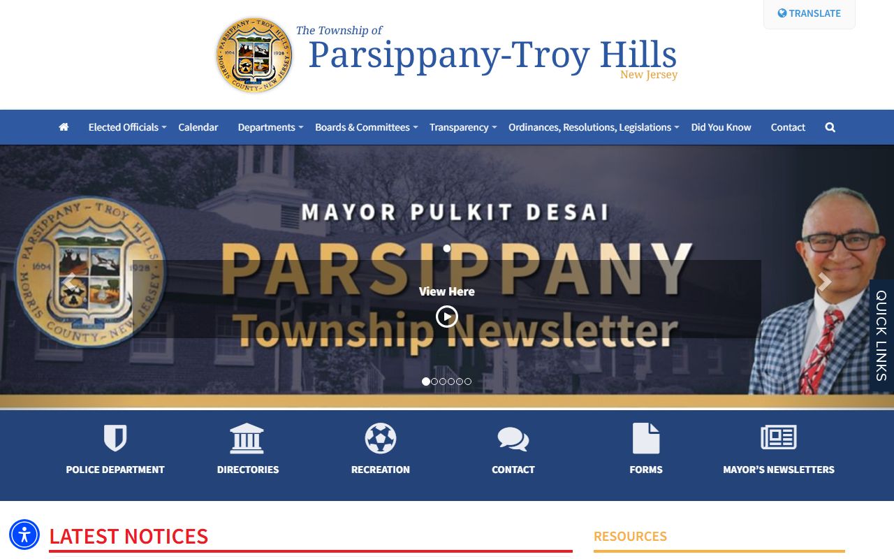 Parsippany-Troy Hills Township government website for divorce decree resources