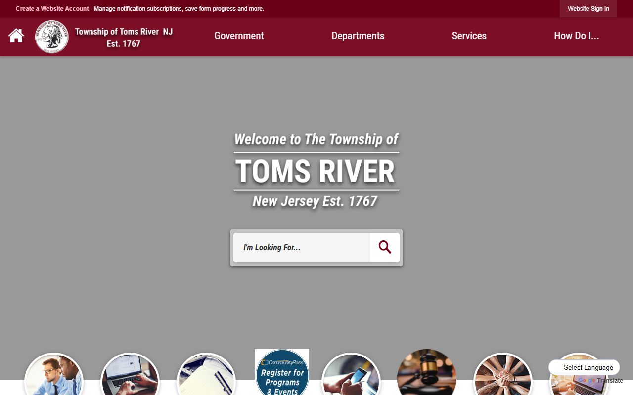 Toms River Township government portal for divorce decree information